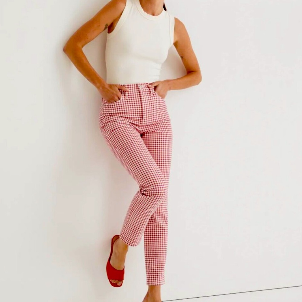 NWT Madewell Perfect Vintage Jean, red gingham | size 27 | ankle length